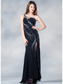 C7697 One Shoulder Sequin Design Evening Dress - Black, Front View Thumbnail