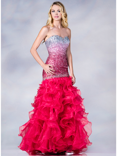 C7698 Dual Tone Hot Pink Mermaid Prom Dress - Hot Pink, Front View Medium
