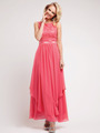 C7769 Sleeveless Empire Waist Evening Dress - Fuschia, Front View Thumbnail