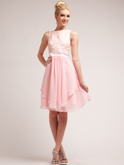 C7770 Pretty Lace Top Layered Skirt Cocktail Dress - Blush, Front View Medium