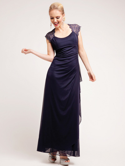 C7771 Sweeping Empire Evening Dress - Navy, Front View Medium