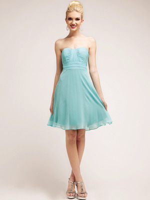 C7778 Pleated Bodice Chiffon Cocktail Dress, Mint