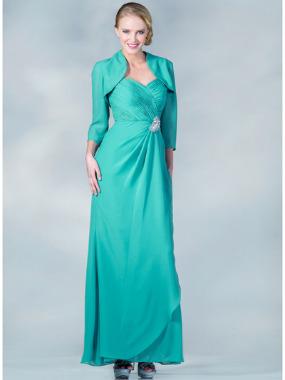 C7781 Chiffon Evening Dress with Bolero - Mint, Front View Medium