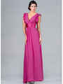 C7782L Satin Empire-Waist Evening Dress - Fuschia, Front View Thumbnail
