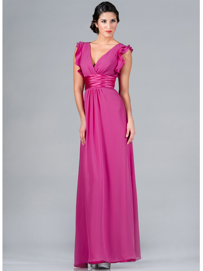 C7782L Satin Empire-Waist Evening Dress - Fuschia, Front View Medium