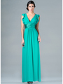 C7782L Satin Empire-Waist Evening Dress - Jade, Front View Thumbnail