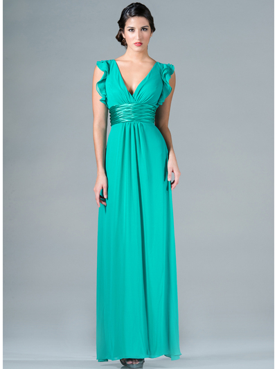 C7782L Satin Empire-Waist Evening Dress - Jade, Front View Medium
