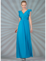 C7782L Satin Empire-Waist Evening Dress - Ocean Blue, Front View Thumbnail