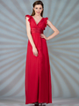 C7782L Satin Empire-Waist Evening Dress - Red, Front View Thumbnail