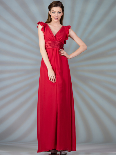 C7782L Satin Empire-Waist Evening Dress - Red, Front View Medium