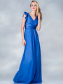 C7782L Satin Empire-Waist Evening Dress - Royal, Front View Thumbnail