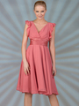 C7782S Flutter Sleeve Cocktail Dress - Coral, Front View Thumbnail