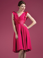 C7782S Flutter Sleeve Cocktail Dress - Fuschia, Front View Thumbnail