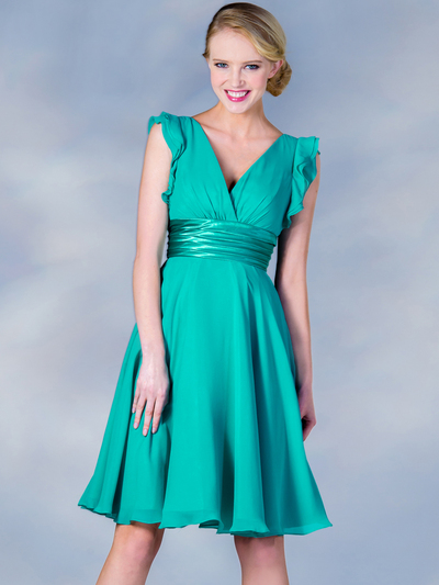 C7782S Flutter Sleeve Cocktail Dress - Jade, Front View Medium