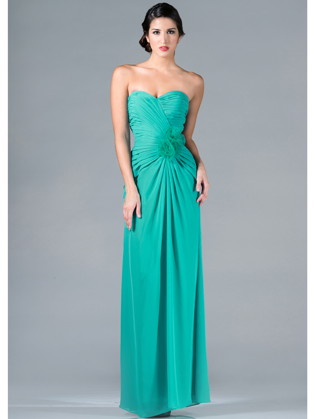 Long Chiffon Strapless Dresses with Sweetheart Jade