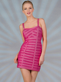 C7788 Ribbed Cocktail Dress - Fuschia, Front View Thumbnail