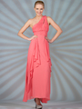 C7799 One Shoulder Chiffon Evening Dress - Coral, Front View Thumbnail