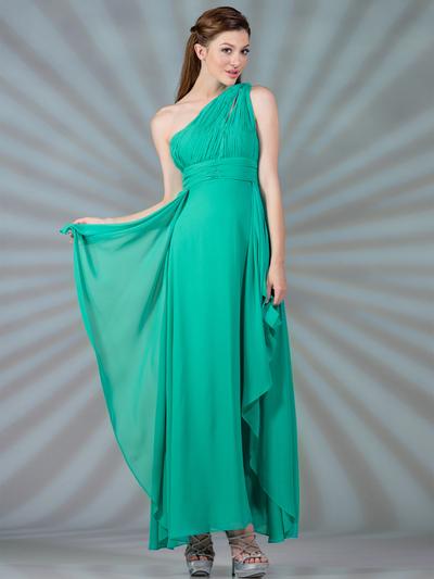 C7799 One Shoulder Chiffon Evening Dress - Jade, Front View Medium
