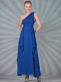 C7799 One Shoulder Chiffon Evening Dress - Royal, Front View Thumbnail