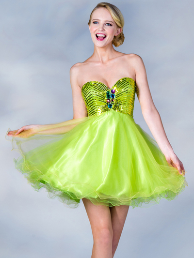 C780 Two-Toned Party Dress - Green Yellow, Front View Medium