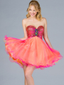C780 Two-Toned Party Dress - Orange Fuschia, Front View Thumbnail