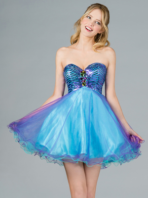 C780 Two-Toned Party Dress, Turquoise Purple