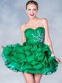 C781 Short Ruffled Prom Dress - Green, Front View Thumbnail