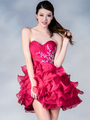 C781 Short Ruffled Prom Dress - Hot Pink, Front View Thumbnail