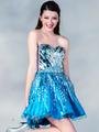 C782 Short Metallic Prom Dress - Dark Turquoise, Front View Thumbnail
