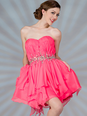 C783 Short Layered Prom Dress, Pink