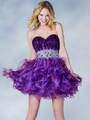 C784 Gems and Ruffles Prom Dress - Purple, Front View Thumbnail