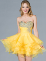C786 Yellow Jeweled Layered Party Dress - Yellow, Front View Thumbnail