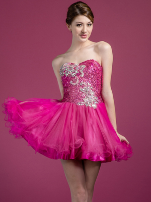 C787 Fuschia Sequin Prom Dress, Fuschia