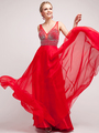 C7914 Sheer Sweetheart Crystal Bodice Evening Dress - Red, Front View Thumbnail