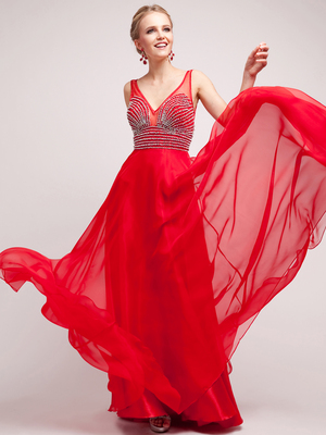 C7914 Sheer Sweetheart Crystal Bodice Evening Dress, Red