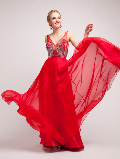 C7914 Sheer Sweetheart Crystal Bodice Evening Dress - Red, Alt View Medium