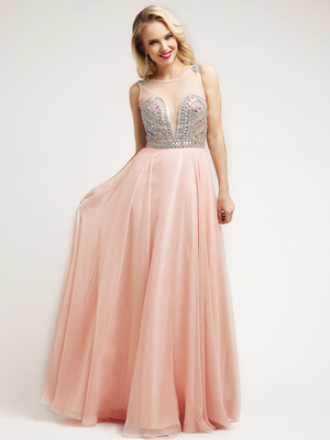 C7918 Colorful Beaded Bodice Deep-Sweetheart Prom  Dress, Blush