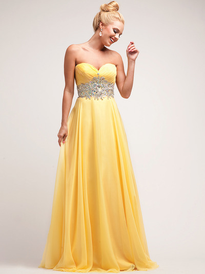 C7926 Embellished Sweetheart Empire Waist Prom Dress - Yellow, Front View Medium