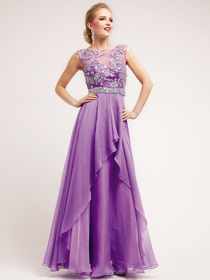 C7930 Lavender Sheer Sweetheart Beadwork Belted A-Line Evening Dress, Lavender