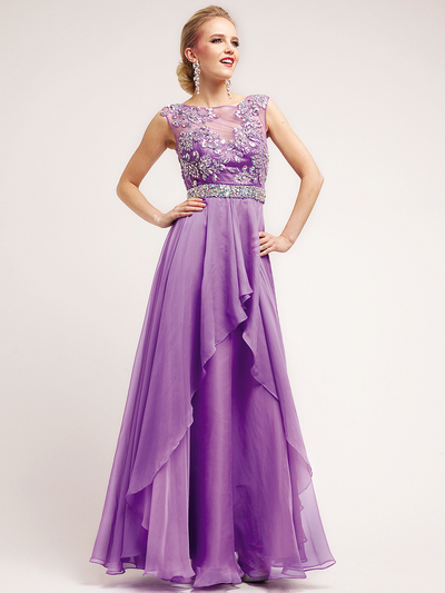 C7930 Lavender Sheer Sweetheart Beadwork Belted A-Line Evening Dress - Lavender, Front View Medium