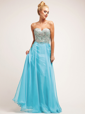 C7932 Jeweled Turquoise Sweetheart Organza Layered Evening Dress, Turquoise Nude