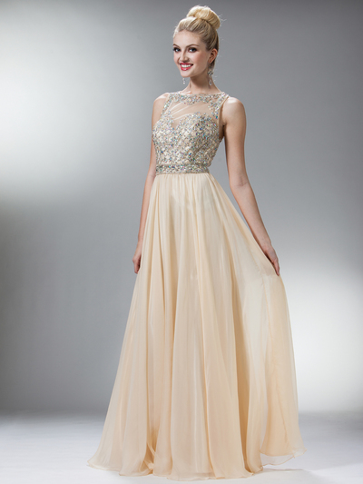 C7936 Stunning Strapless Sweetheart Gems Prom Dress - Champagne, Front View Medium