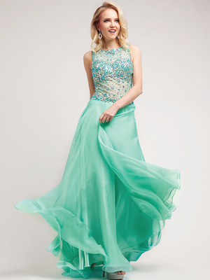 C7939 Shimmering Sheer Prom Dress, Mint