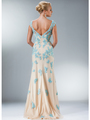 C7947 Floral Inspired Evening Gown - Aqua Nude, Back View Thumbnail