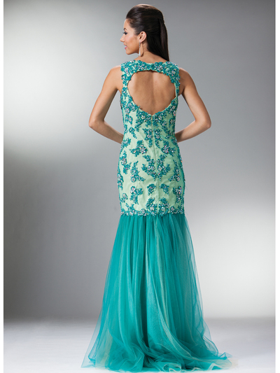 C7955 Vintage Mermaid Prom Gown - Teal, Back View Medium