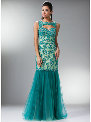C7955 Vintage Mermaid Prom Gown, Teal