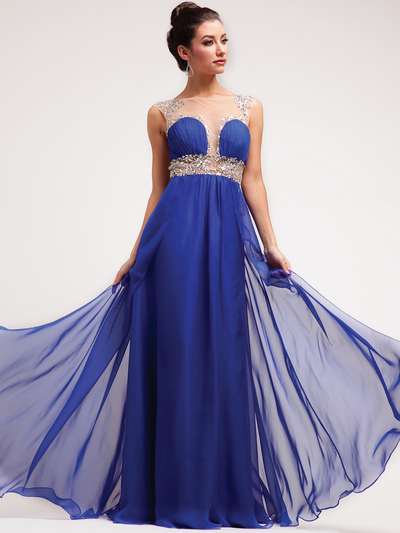 C7956 Illusion Neckline Evening Dress - Royal, Front View Medium