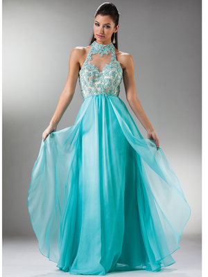 C7958 Illusion Halter Prom Dress, Aqua Nude
