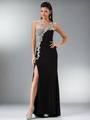 C7966 Cascading Illusion Sweetheart Neckline Evening Dress - Black, Front View Thumbnail