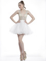 C8801 Beaded Bodice V-Neck Homecoming Dress - Cream, Front View Thumbnail